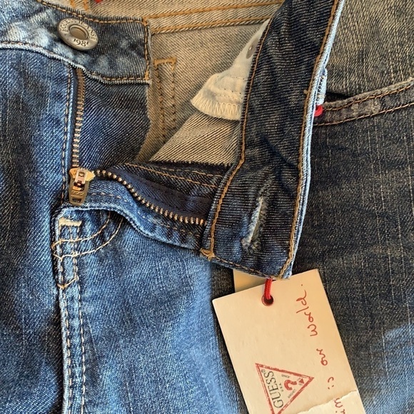 GUESS Dark Gold Rush Wash Distressed Bootcut Jeans Size 32 - Picture 6 of 12
